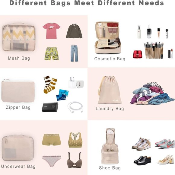 BAGAIL 8 Set Packing Cubes Luggage Packing Organizers for Travel Accessories - Picture 4 of 7